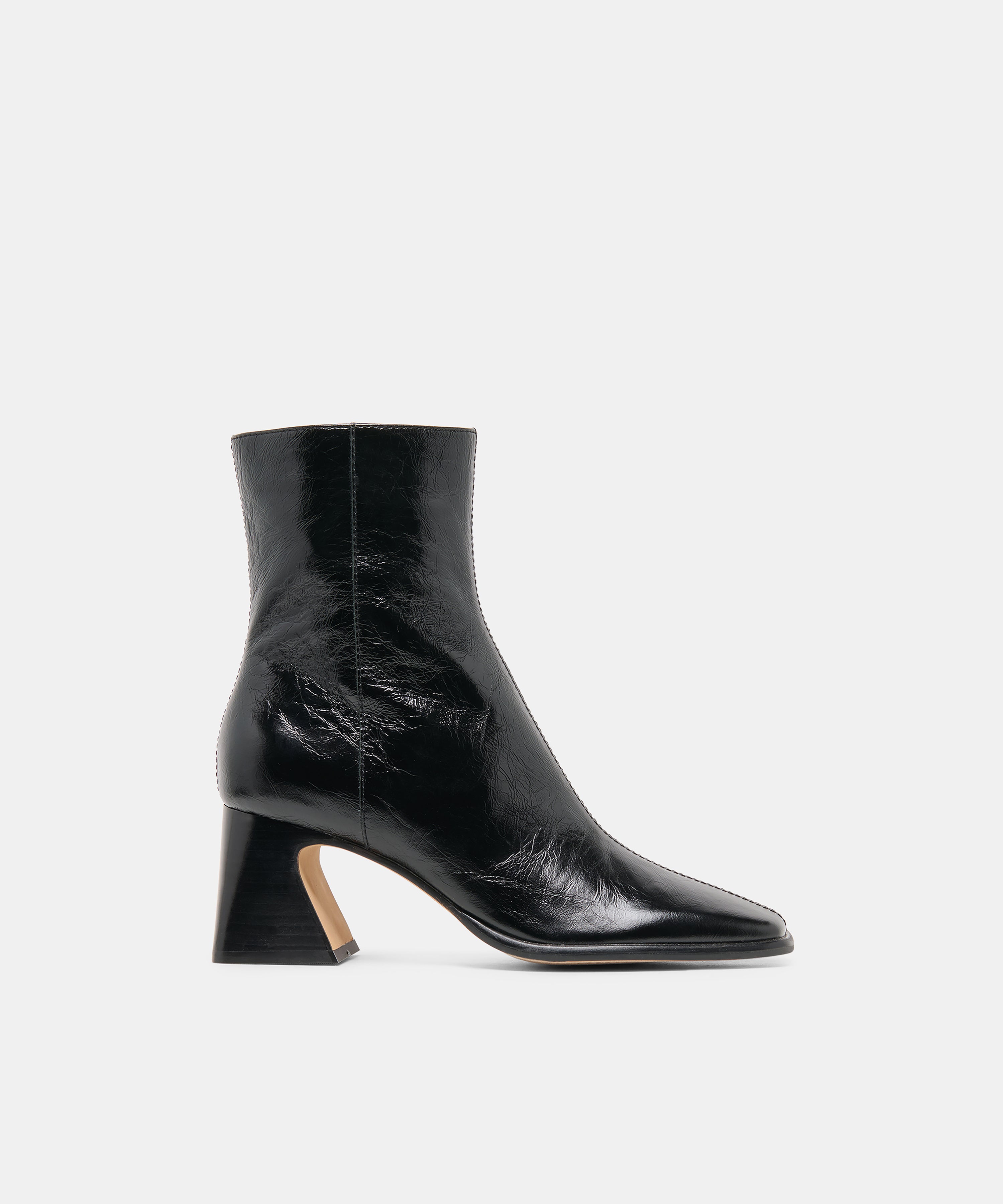 Dolce Vita CECELA Midnight Crinkle Patent Block Heeled Ankle Booties | Dolce Vita
