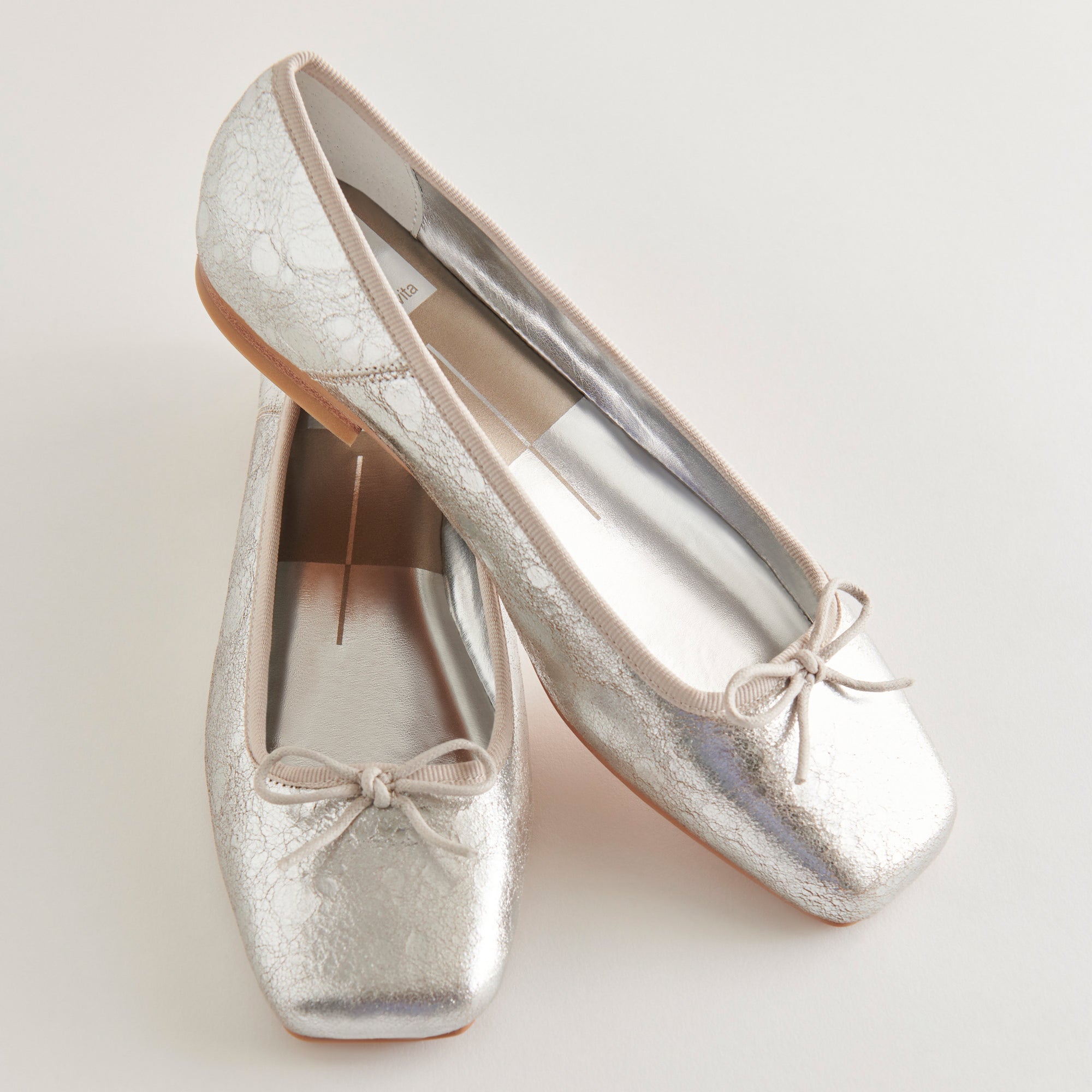 ANISA Ballet Flats Silver Distressed Leather | Designer Ballet