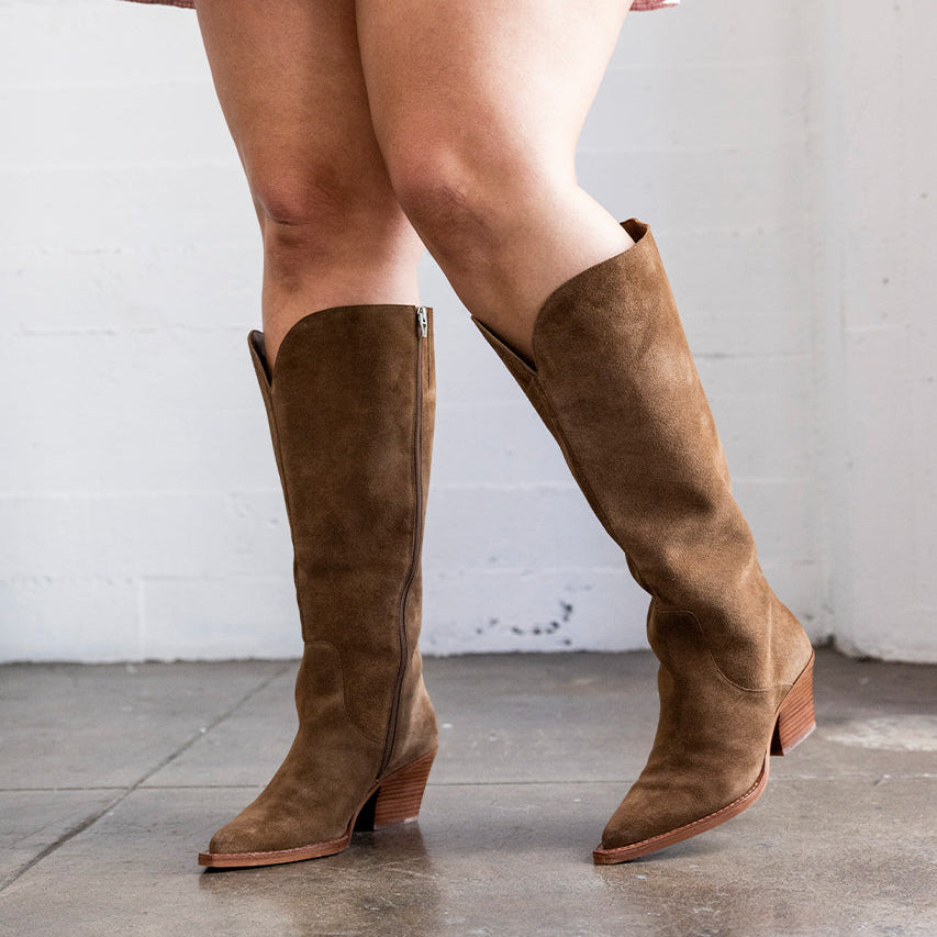buy now pay later bridesmaid dresses Wide Calf Dress Boots for Women's Brown Knee High Boots