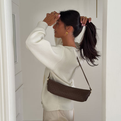 SAVAII WOVEN SHOULDER BAG BROWN WOVEN LEATHER