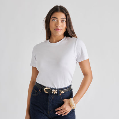 MIXED METAL BUCKLE BELT BLACK