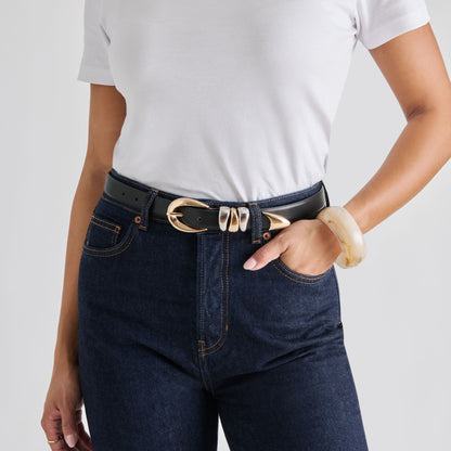 MIXED METAL BUCKLE BELT BLACK