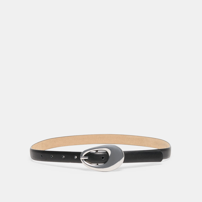 Organic Oval Black Silver Buckle Belt | Dolce Vita