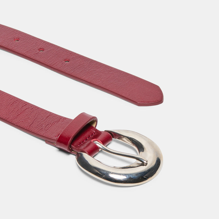 CHUNKY CURVED BUCKLE BELT BURGUNDY