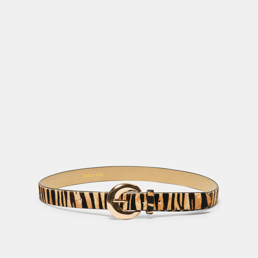 CHUNKY CURVED BUCKLE BELT TAN ZEBRA
