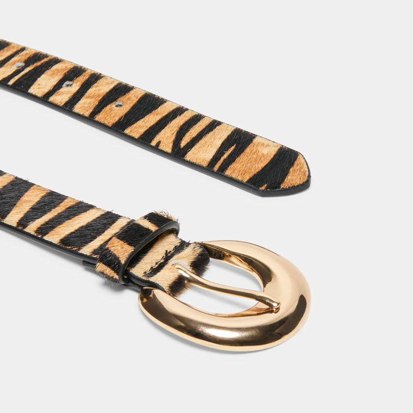 CHUNKY CURVED BUCKLE BELT TAN ZEBRA