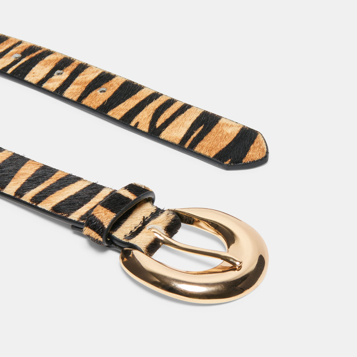 CHUNKY CURVED BUCKLE BELT TAN ZEBRA CALF HAIR - view 3