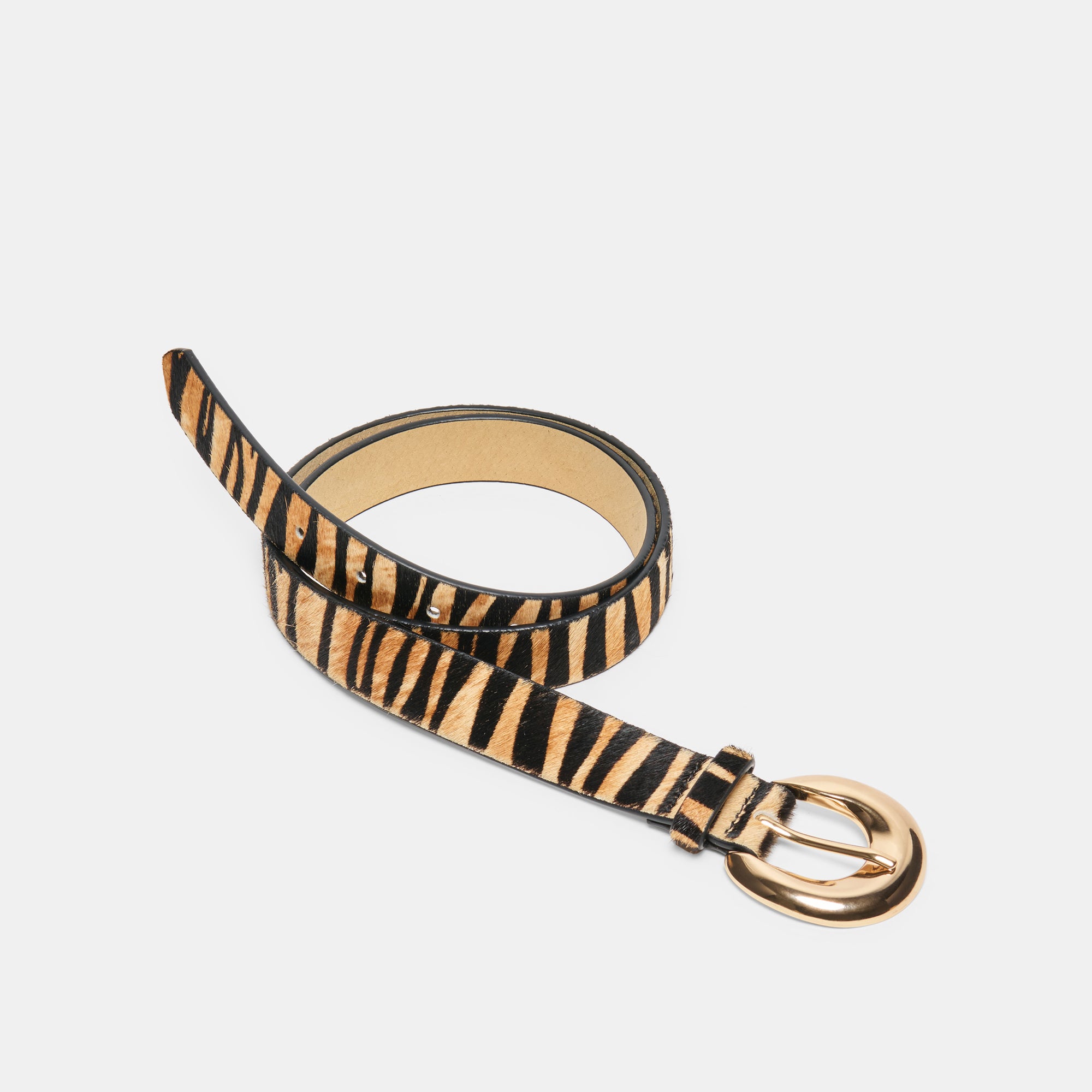 CHUNKY CURVED BUCKLE BELT TAN ZEBRA - view 3