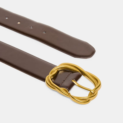 BRAIDED BUCKLE BELT MAHOGANY GOLD