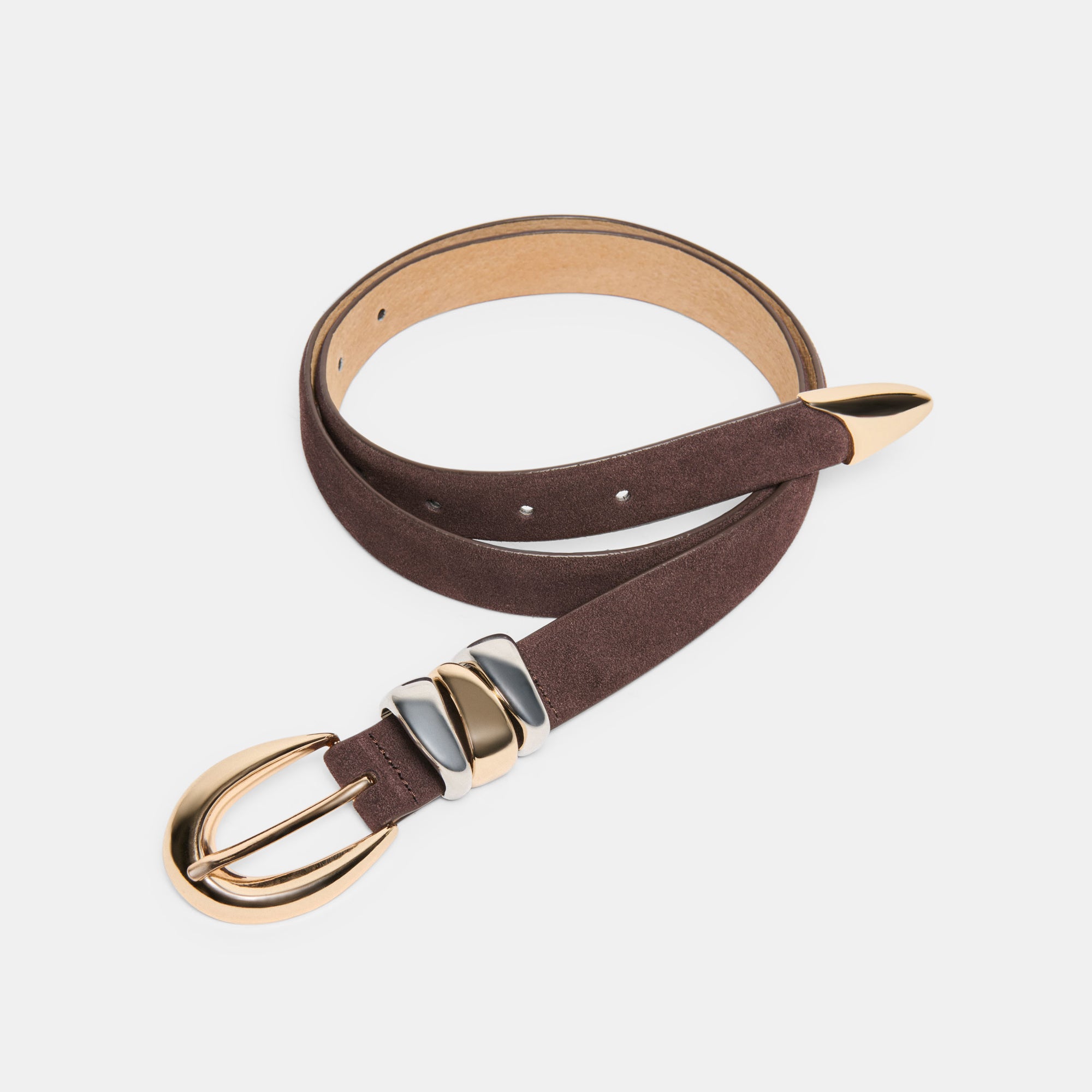 MIXED METAL BUCKLE BELT MAHOGANY