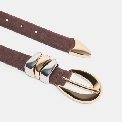 MIXED METAL BUCKLE BELT MAHOGANY