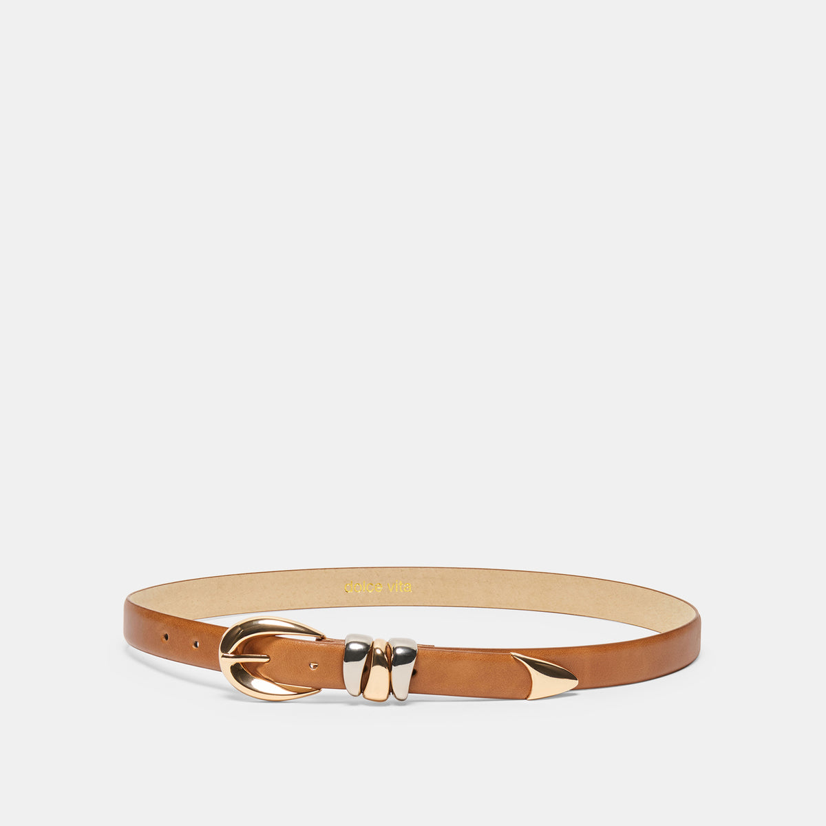Mixed Metal Buckle Belt Tan Leather | Dolce Vita
