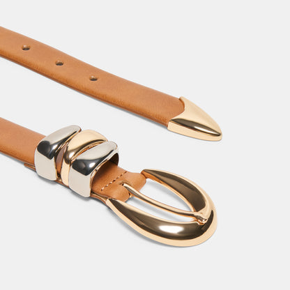 MIXED METAL BUCKLE BELT TAN