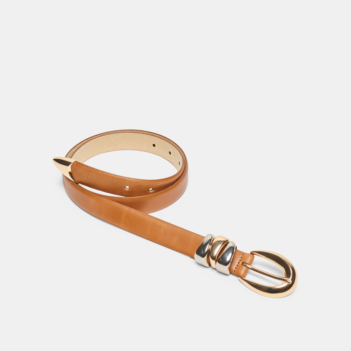 MIXED METAL BUCKLE BELT TAN - view 4