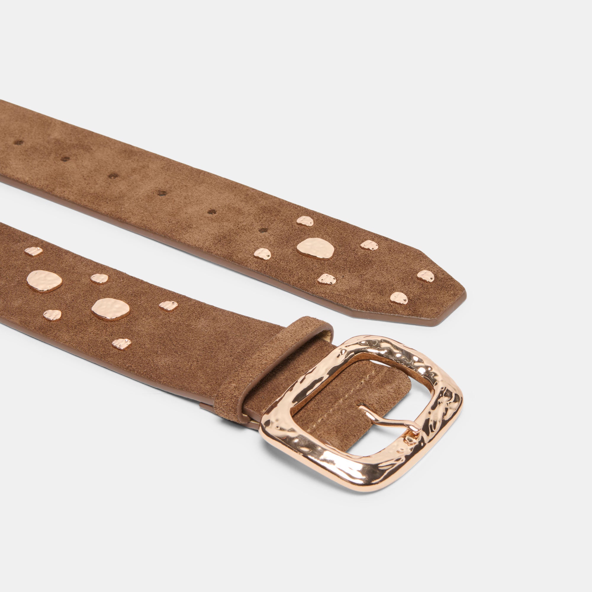 RECTANGLE BUCKLE STUDDED BELT BROWN - view 3