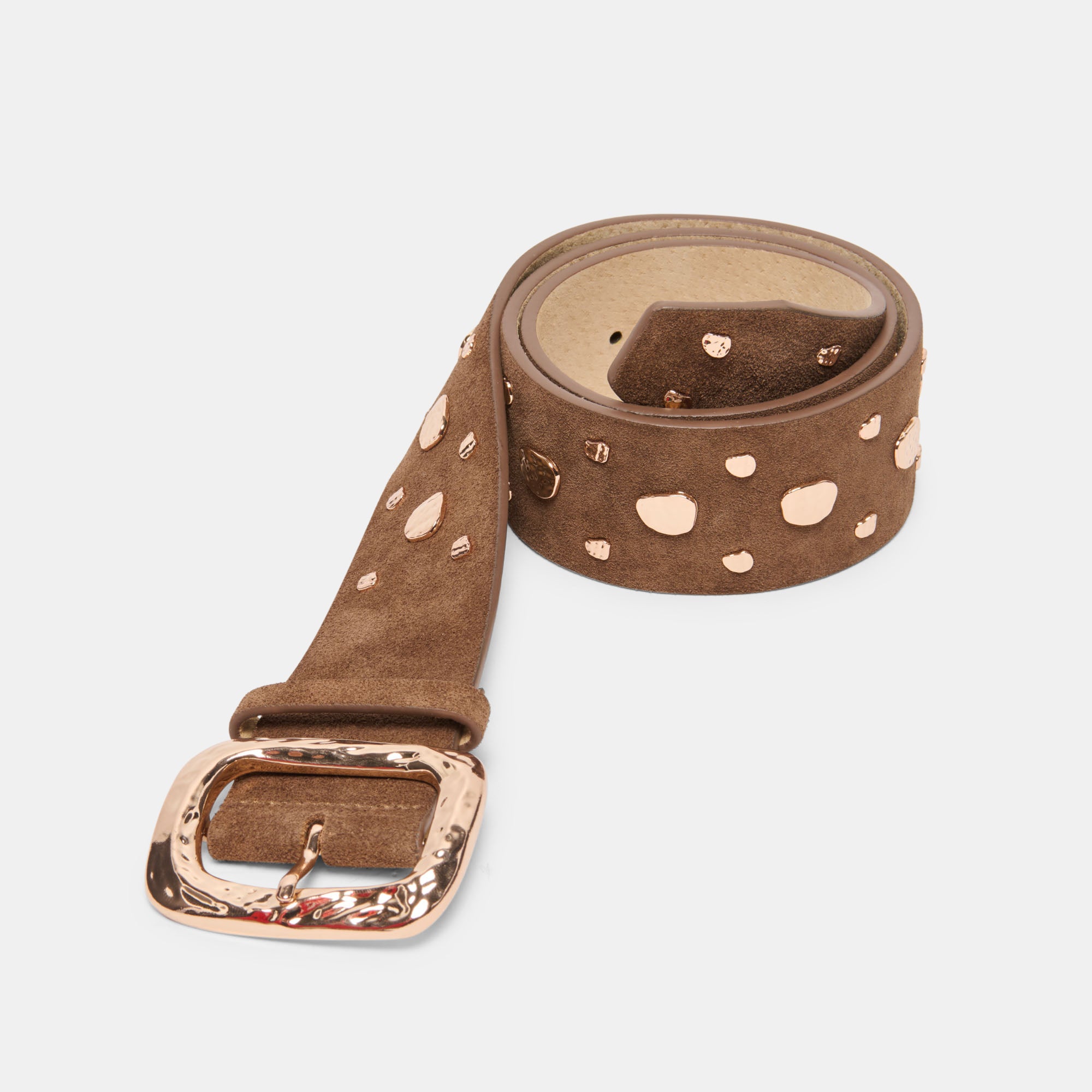 RECTANGLE BUCKLE STUDDED BELT BROWN - view 5