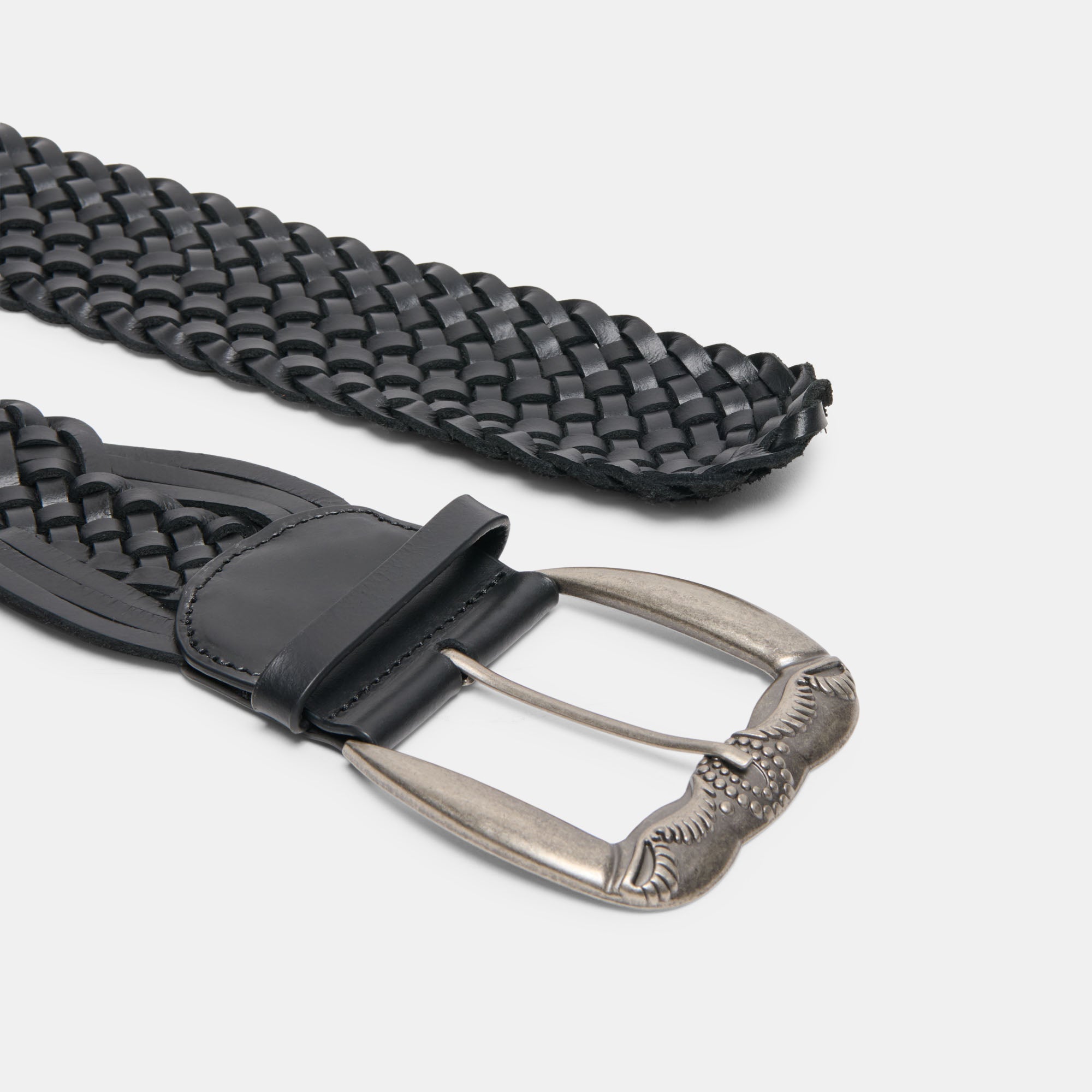 WOVEN WESTERN BUCKLE BELT BLACK SILVER - view 3