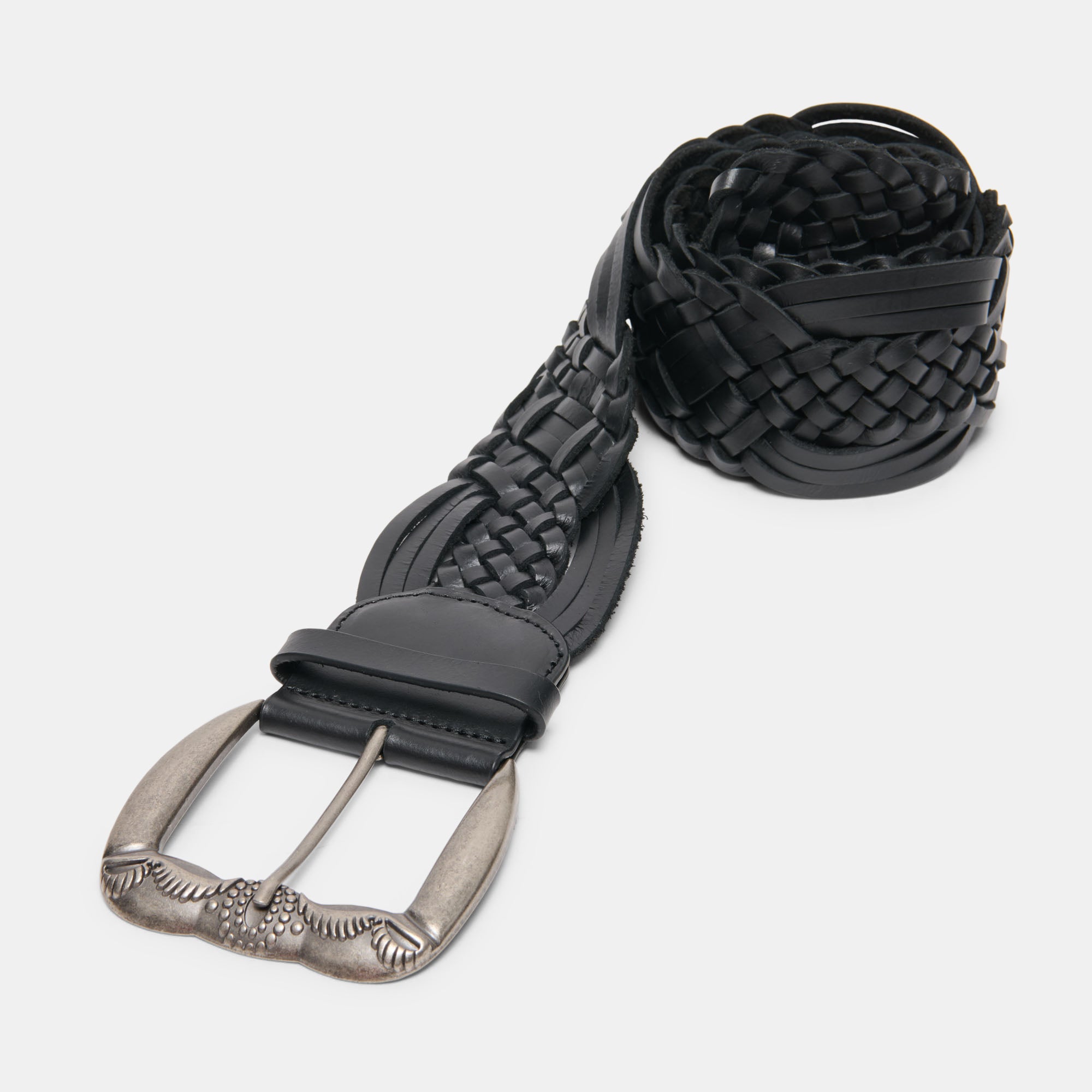 WOVEN WESTERN BUCKLE BELT BLACK SILVER - view 4