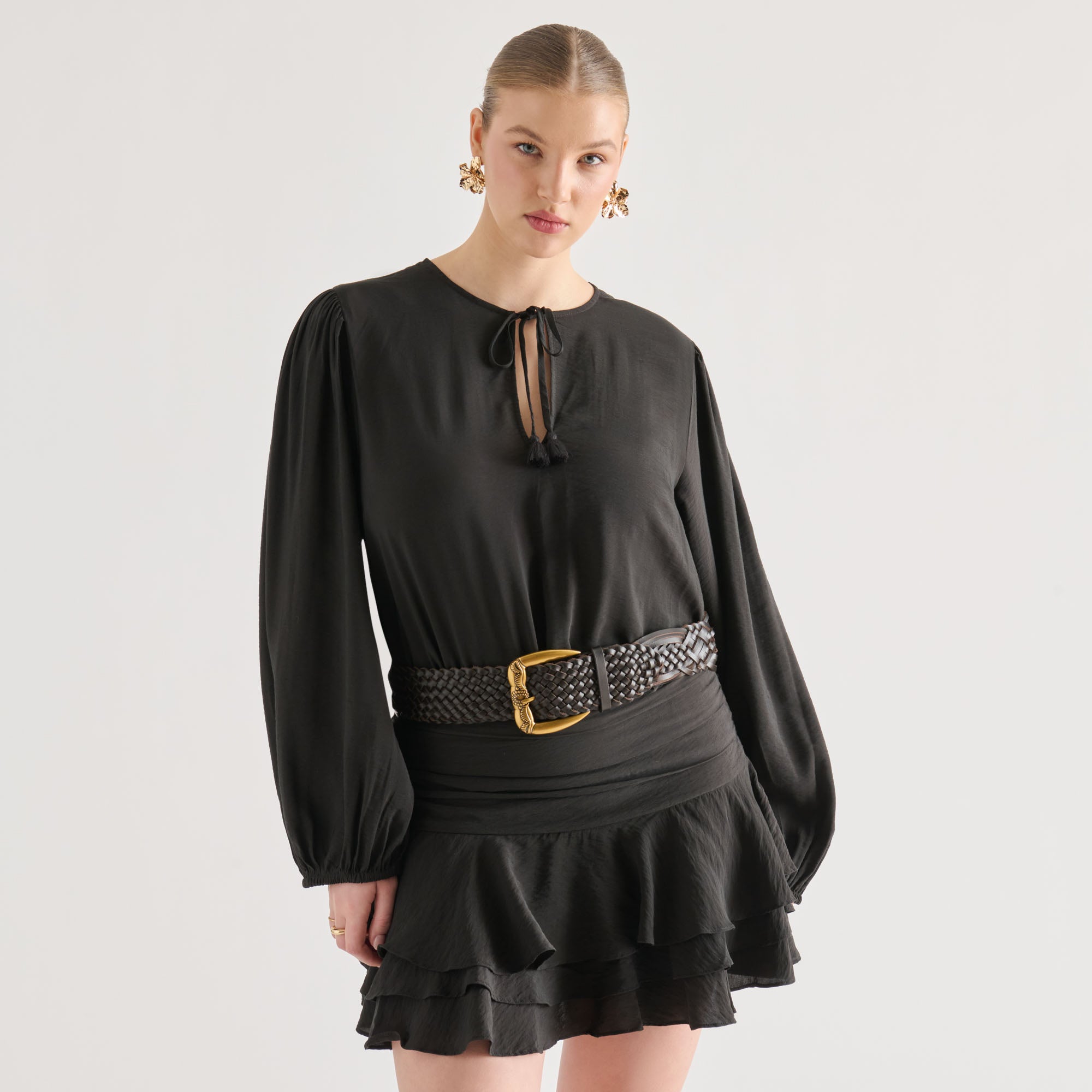 WOVEN WESTERN BUCKLE BELT ESPRESSO GOLD - view 2