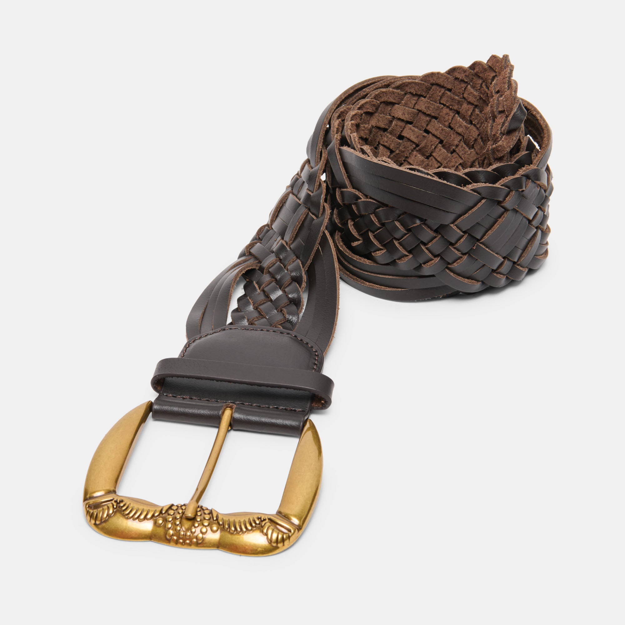 WOVEN WESTERN BUCKLE BELT ESPRESSO GOLD - view 4