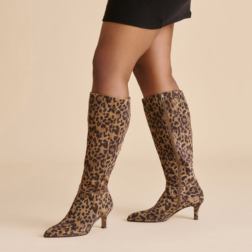ALDY WIDE CALF BOOTS BROWN LEOPARD PRINTED SUEDE