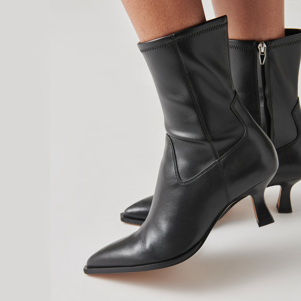 Arya Black Leather Boots | Rich Leather Black Boots with Skinny Heel ...