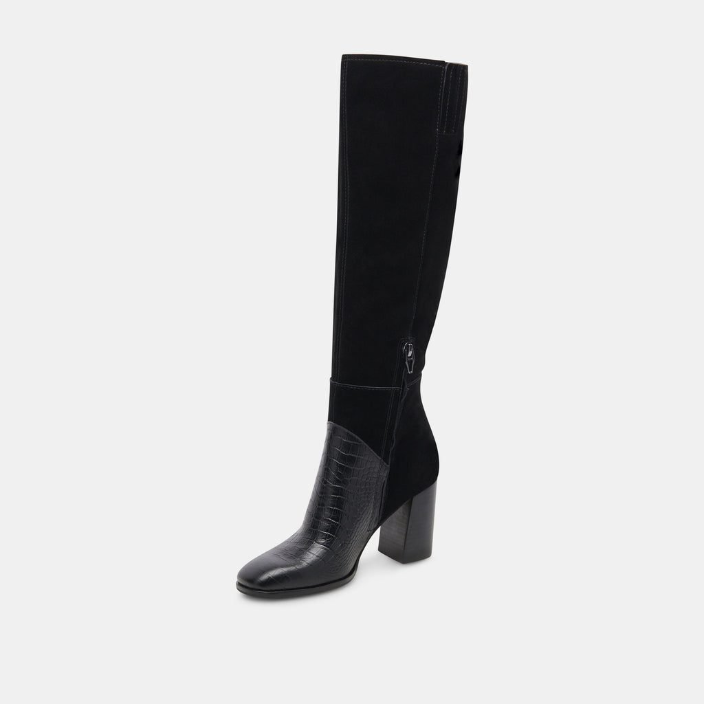 FYNN Wide Calf Boots Black Multi Embossed Leather