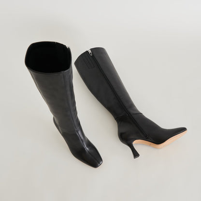 GYRA WIDE CALF BOOTS BLACK LEATHER - re:vita