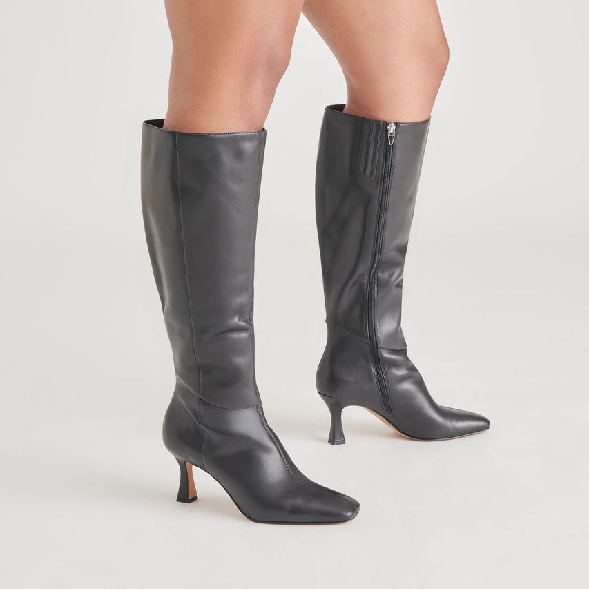 GYRA WIDE CALF BOOTS BLACK LEATHER - re:vita