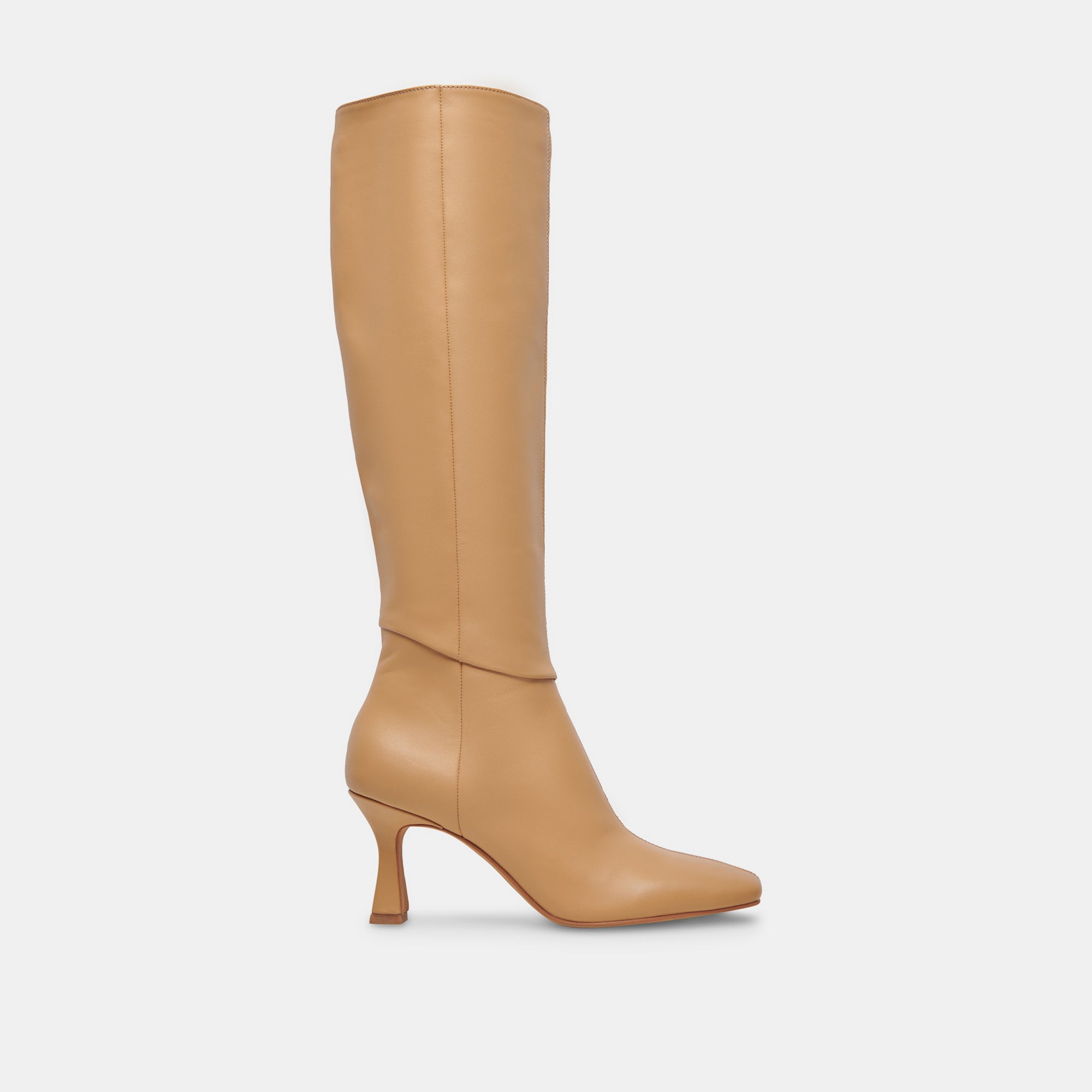 Tan Slouch Boots Chunky Heel Mid Calf Boots|FSJshoes