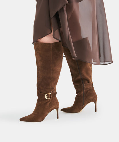 KINZY EXTRA WIDE CALF BOOTS DK BROWN SUEDE