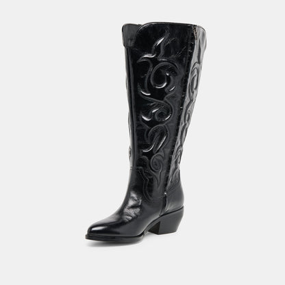 MIRLA EXTRA WIDE CALF BOOTS BLACK LEATHER