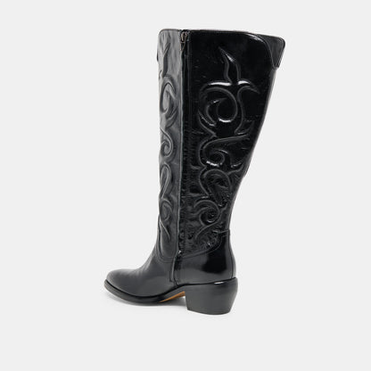 MIRLA EXTRA WIDE CALF BOOTS BLACK LEATHER
