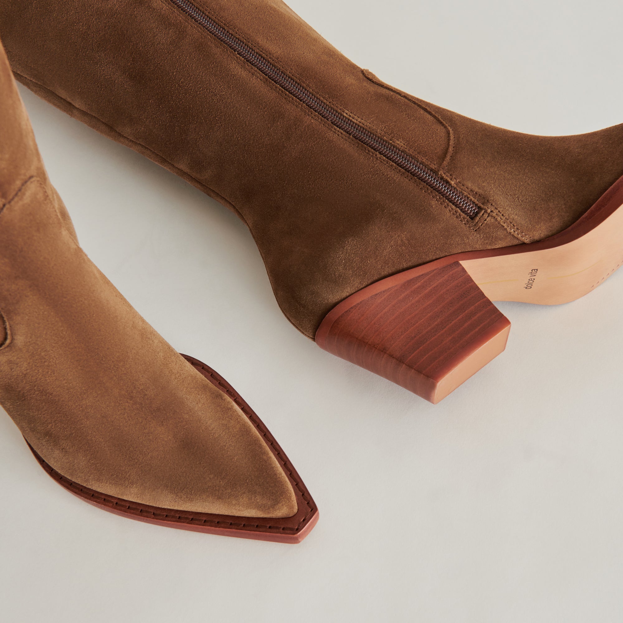 womens dress boots brown Haltham Tall Shaft Knee-High in Leather with breeches or skirts Dolce Vita Raj Brown Suede