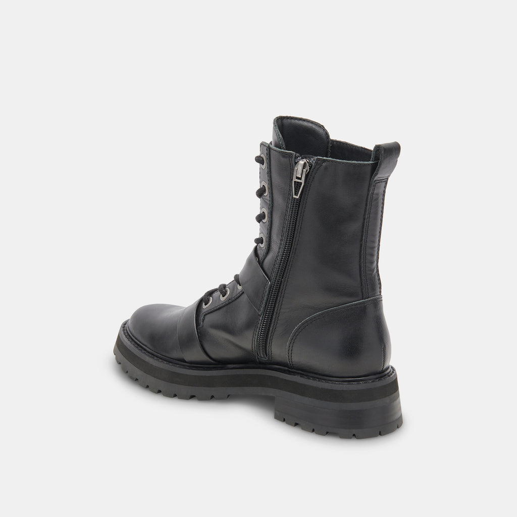 RONSON Boots Black Leather | Women's Black Leather Lug Boots – Dolce Vita