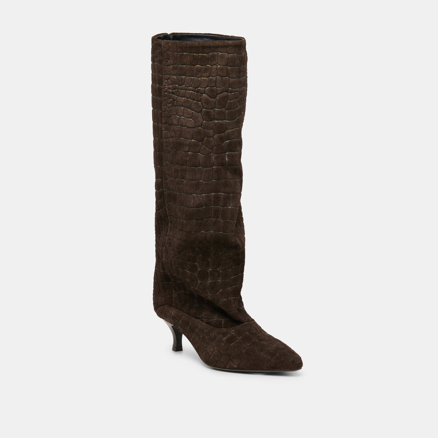 ROXLA BOOTS DK CHOCOLATE CROCO EMBOSSED LEATHER