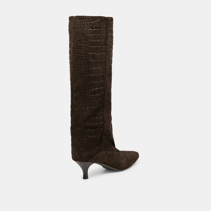 ROXLA BOOTS DK CHOCOLATE CROCO EMBOSSED LEATHER