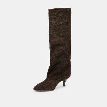 ROXLA BOOTS DK CHOCOLATE CROCO EMBOSSED LEATHER