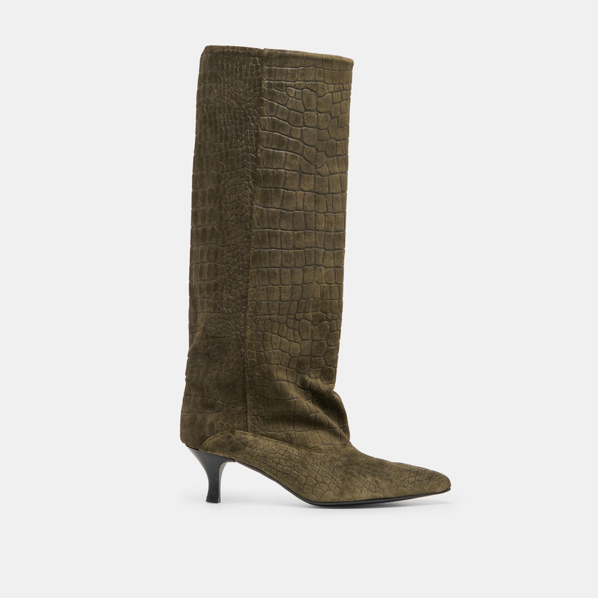 ROXLA BOOTS OLIVE CROCO EMBOSSED LEATHER