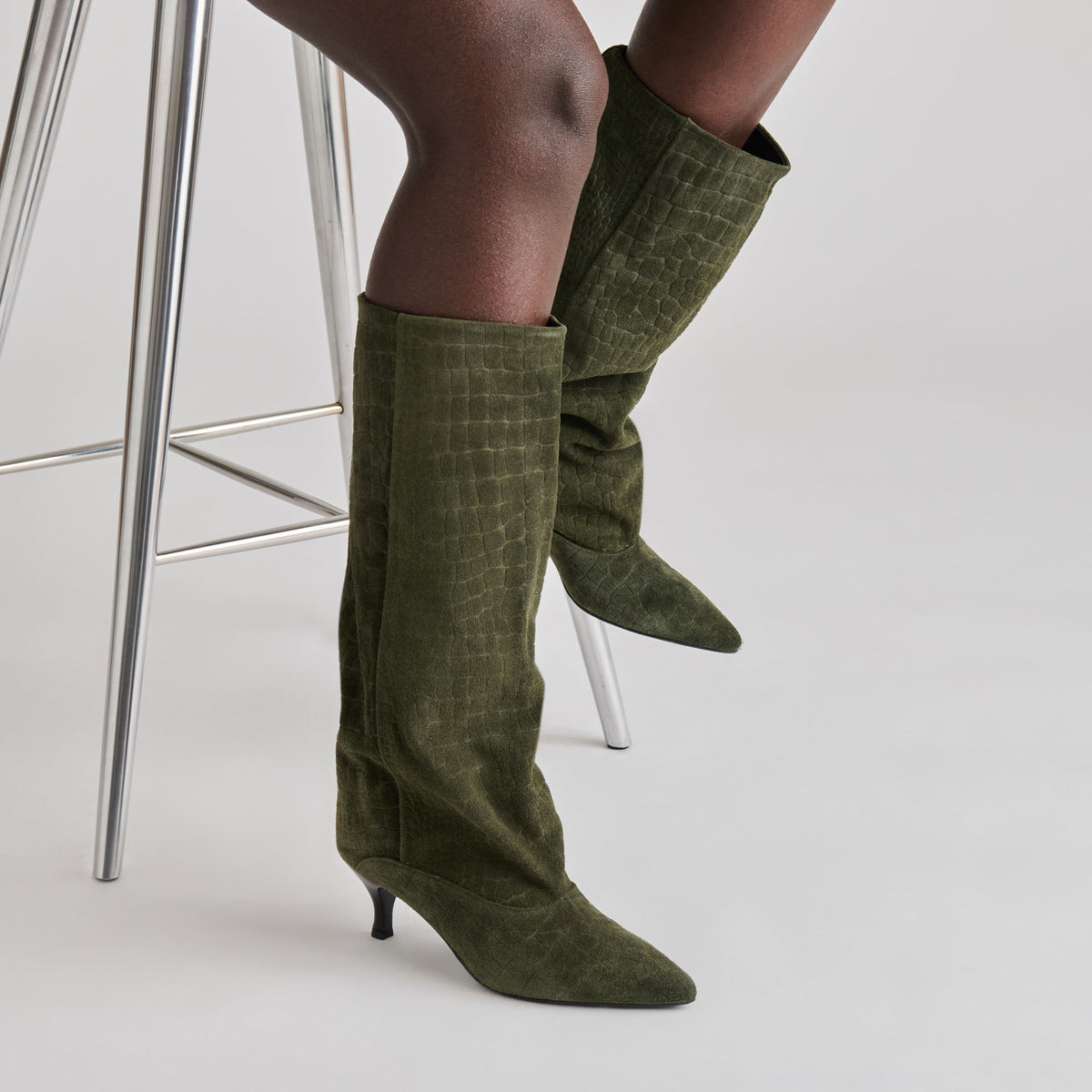 Roxla Olive Croco Embossed Leather Boots | Dolce Vita display picture 2