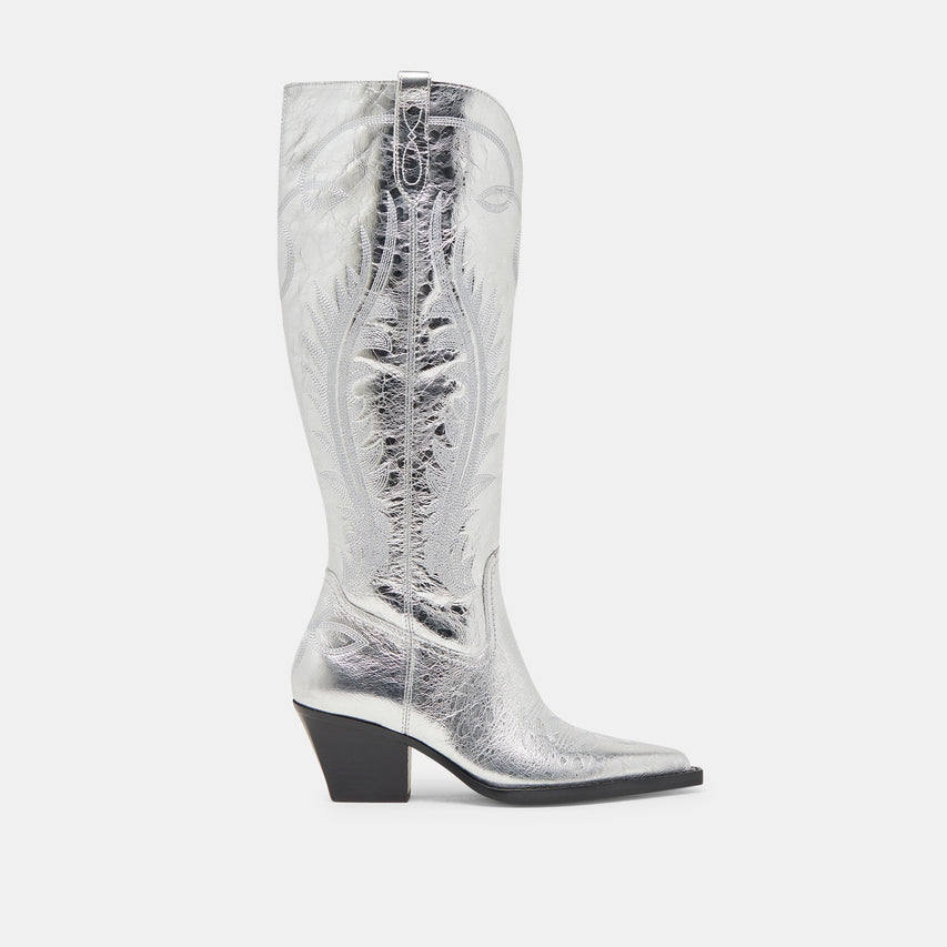 Ryatt Extra Wide Calf Silver Boots Distressed Leather Boots