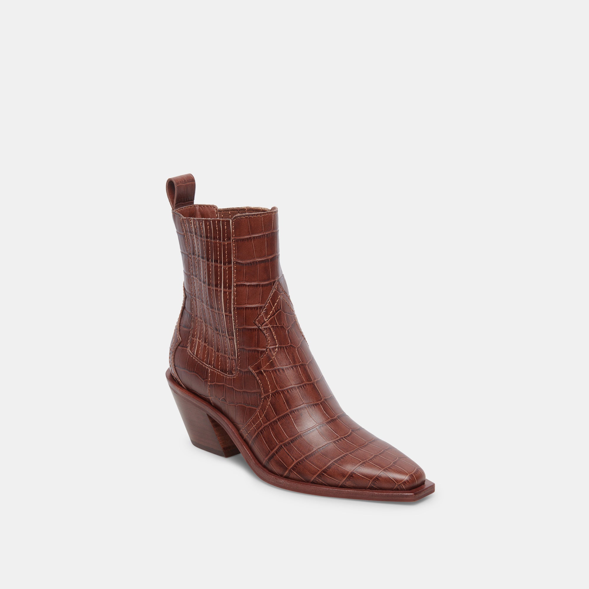 Senna Booties Walnut Embossed Leather | Women's Leather Cowboy Boots ...
