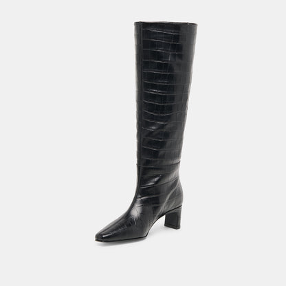 TRIXI BOOTS NOIR CROCO EMBOSSED LEATHER