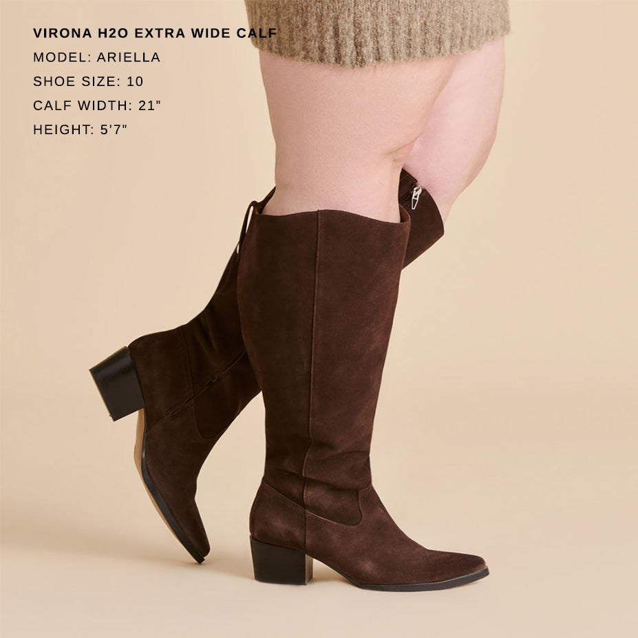 Virona H2O Waterproof Dk Brown Suede Extra Wide Calf Boots Dolce