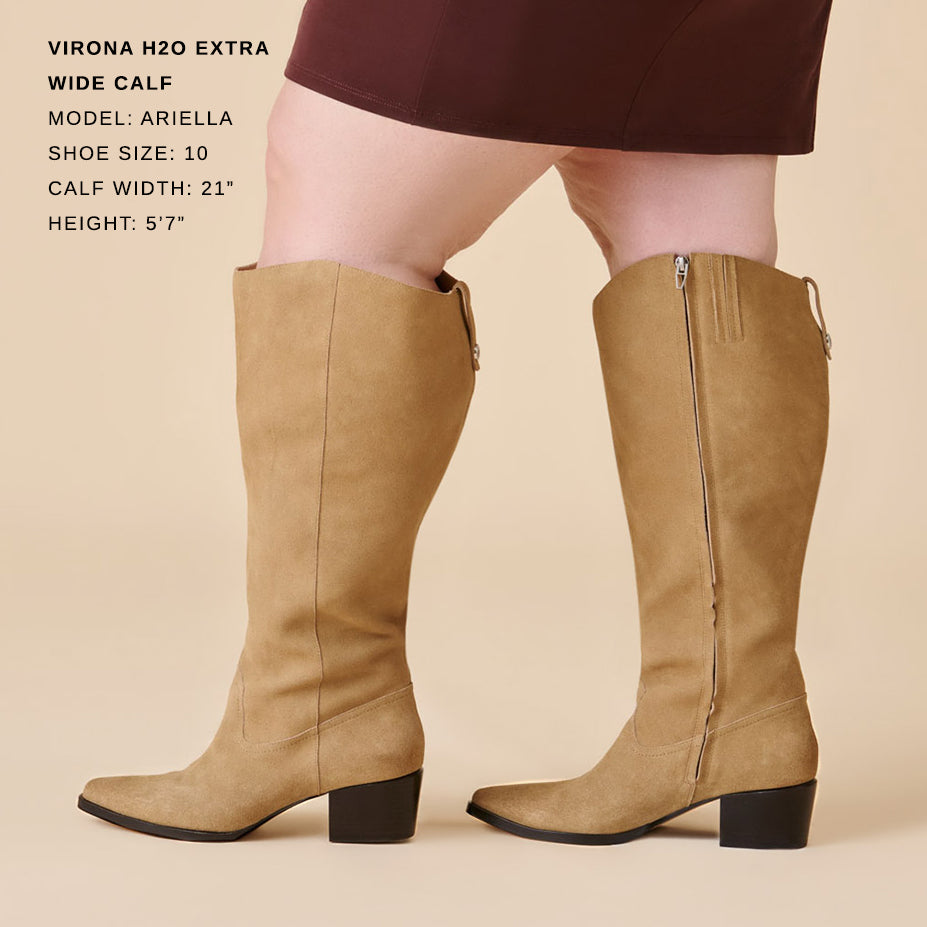 Virona H2O Waterproof Dk Taupe Suede Extra Wide Calf Boots Dolce