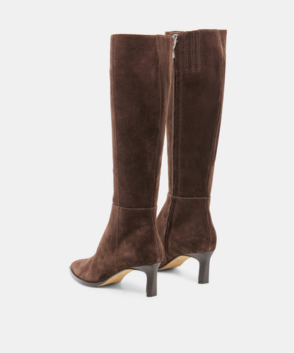 ALIMA NARROW CALF BOOTS DK BROWN SUEDE