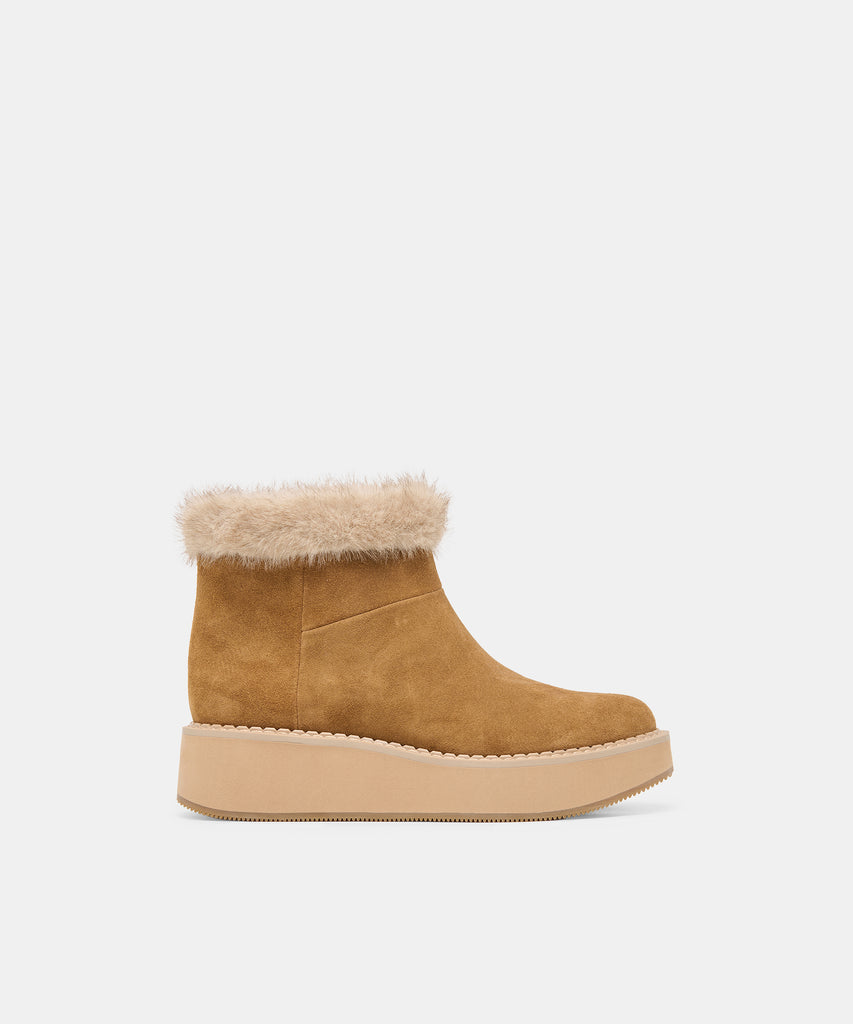 ANDERS H2O Lt Brown Suede Plush Platform Ankle Booties | Dolce Vita