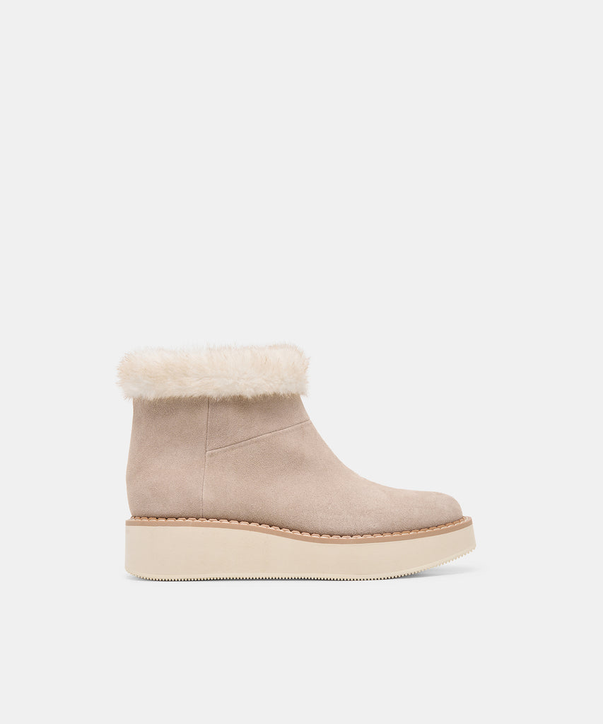 ANDERS H2O Taupe Suede Plush Platform Ankle Booties | Dolce Vita