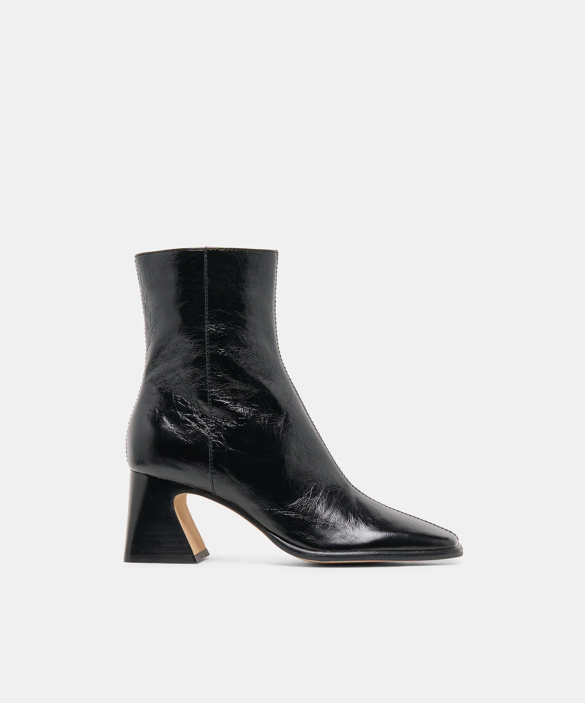 CECELA Midnight Crinkle Patent Block Heeled Ankle Booties | Dolce Vita