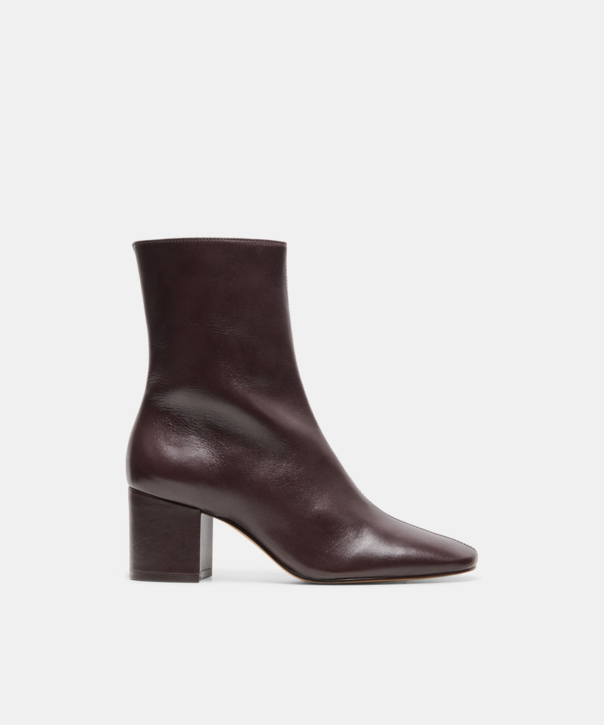 FEYA Black Cherry Leather Block-Heeled Ankle Booties | Dolce Vita